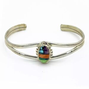 Signed - Ervin Hoskie, Navajo. Vintage Multistone Inlay Cuff